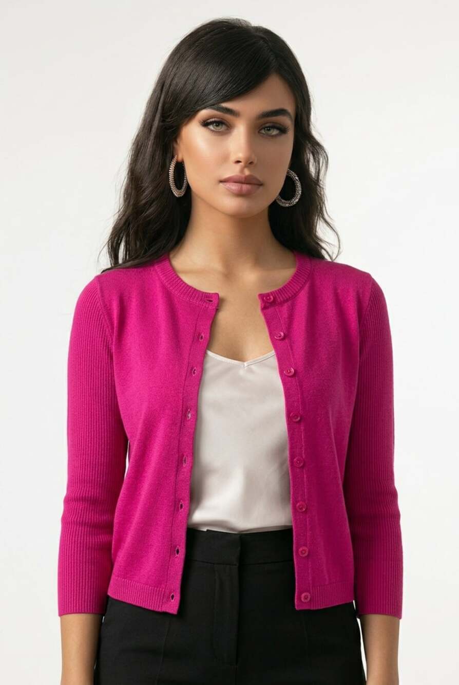 NWT Moschino Cheap and Chic Women's Hot Pink Ribbed Knit Button-Down Cardigan 17